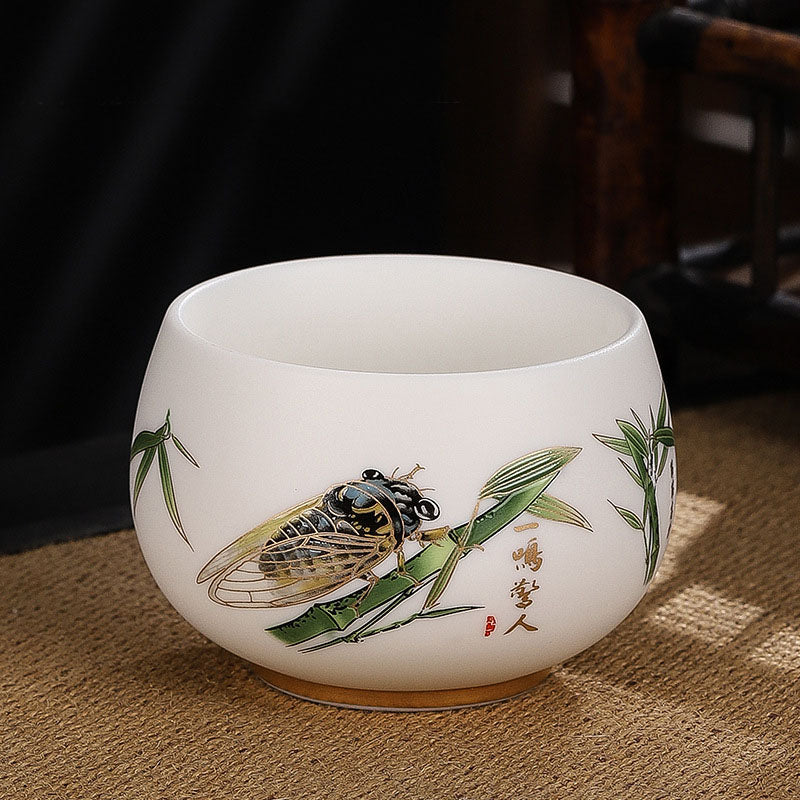 Nimara Ritual Dragon Cicada Bamboo Deer Crane Lotus Plum Flower Ceramic Teacup Kung Fu Tea Cup Bowl 185ml