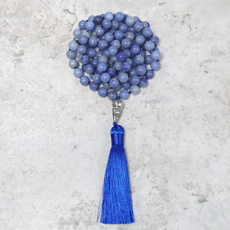 Nimara Ritual 108 Mala Blue Aventurine Beads Yoga Meditation Prayer Beads Necklace