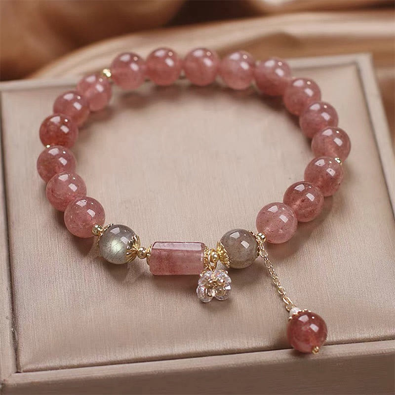 Nimara Ritual Natural Strawberry Quartz Zircon Flower Positive Charm Bracelet