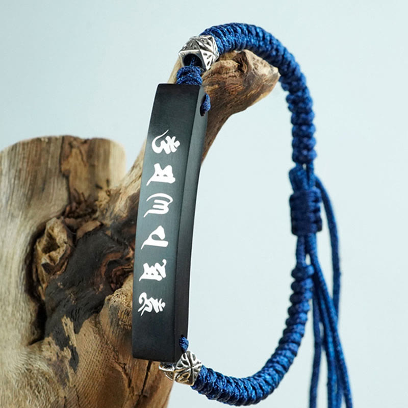 Nimara Ritual Buddhism Six True Words Wood Ebony Wood Silver Inlaid Protection Bracelet