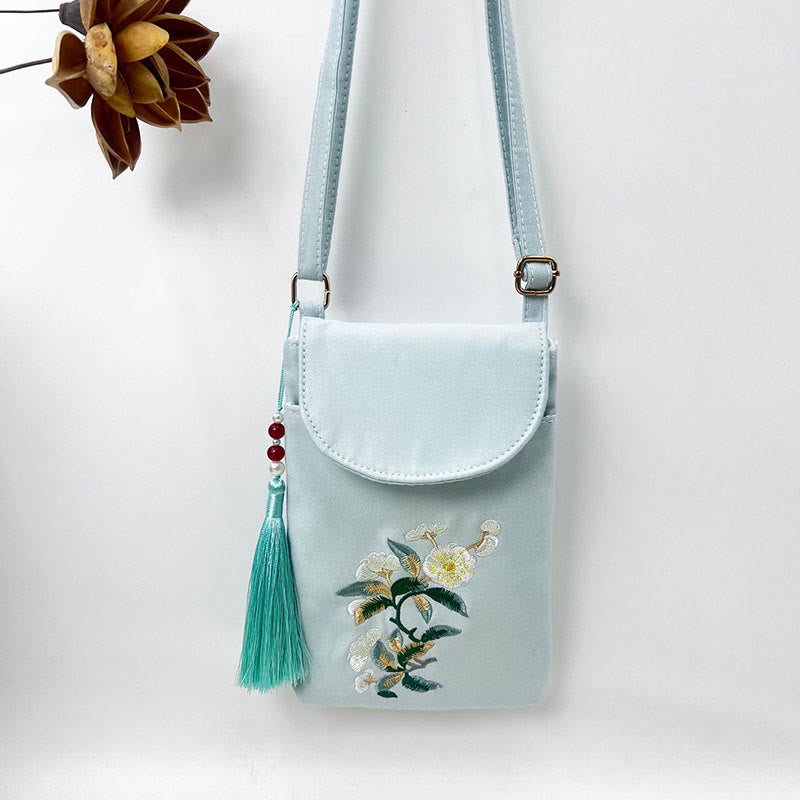 Nimara Ritual Small Embroidered Flowers Crossbody Bag Shoulder Bag Double Layer Cellphone Bag