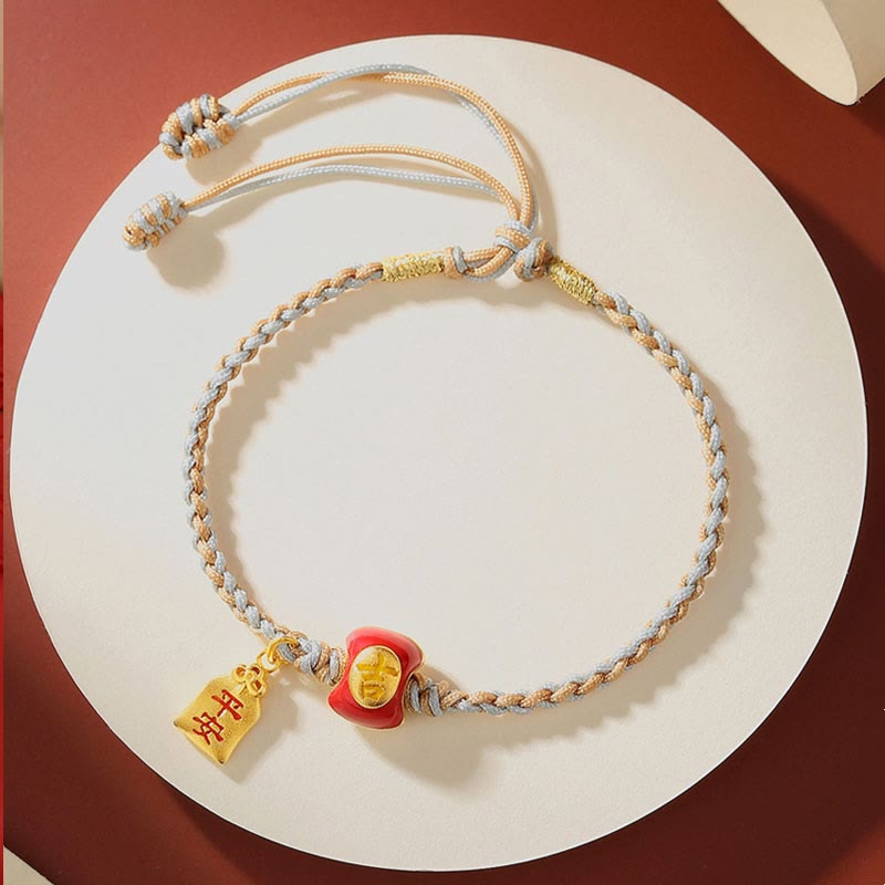 Nimara Ritual 925 Sterling Silver Handmade Auspicious Chinese Character Blessing Braided String Bracelet