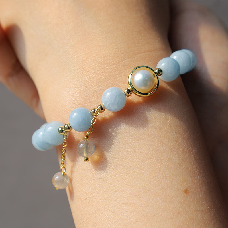 Nimara Ritual Aquamarine Pearl Healing Moonstone Beads Charm Bracelet