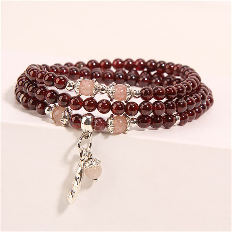 Nimara Ritual Natural Garnet Strawberry Quartz Green Beans PiXiu Protection Triple Wrap Bracelet
