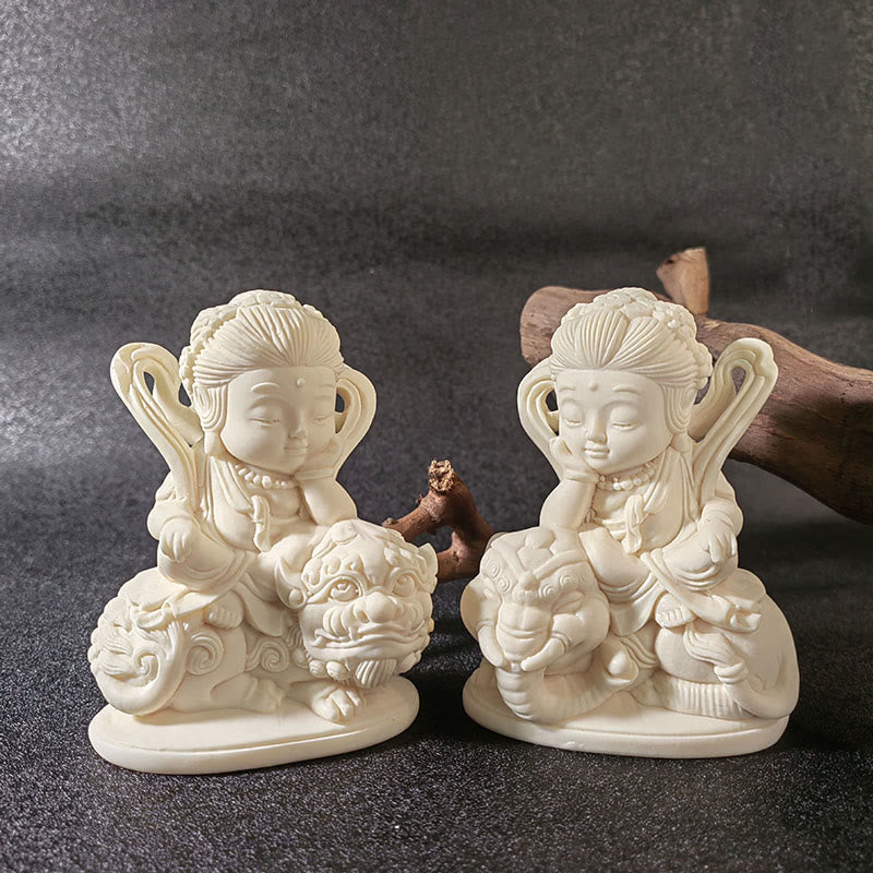 Nimara Ritual Mini Ivory Fruit Tathagata Buddha Lotus Kwan Yin Avalokitesvara Manjusri Samantabhadra Serenity Desk Decoration