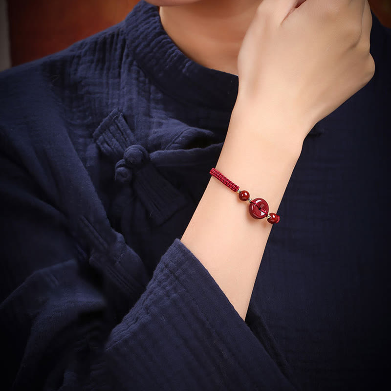 Nimara Ritual Natural Cinnabar Peace Buckle Blessing String Bracelet