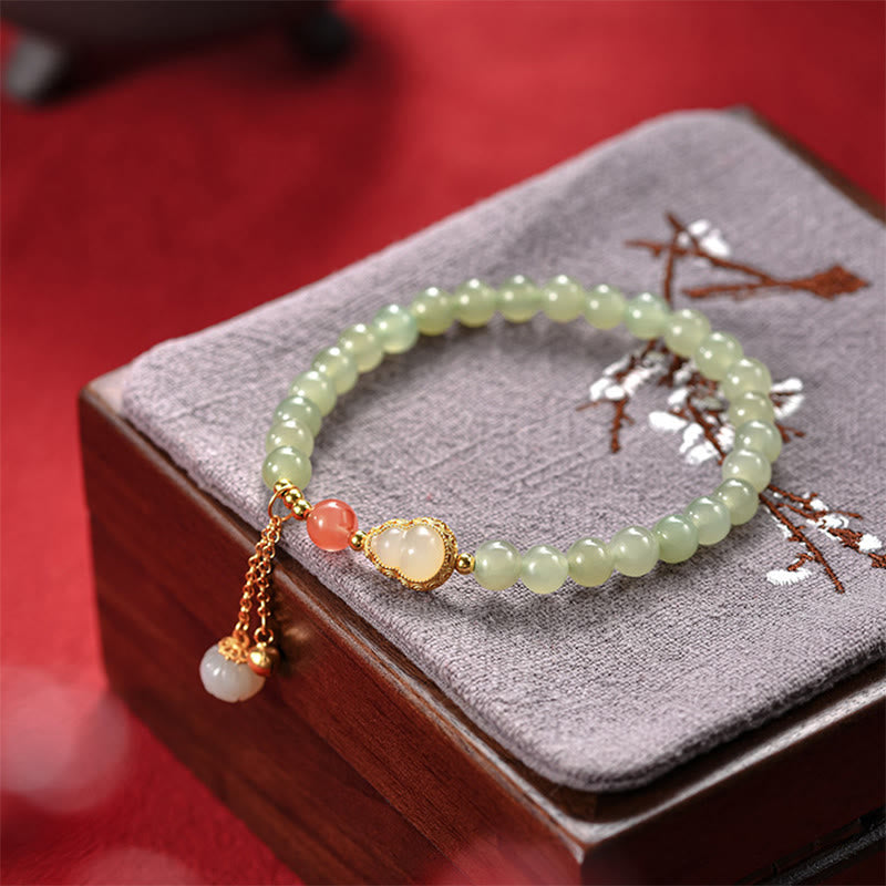 Nimara Ritual 925 Sterling Silver Hetian Jade Gourd Lotus Abundance Luck Bracelet