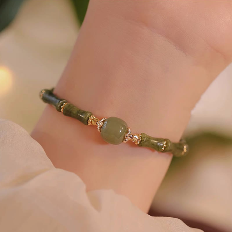 Nimara Ritual 14K Copper Plated Peridot Hetian Jade Bamboo Pattern Luck Bracelet