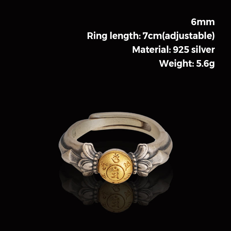 Nimara Ritual 925 Sterling Silver Manjusri Mantra Om Mani Padme Hum Peace Adjustable Ring