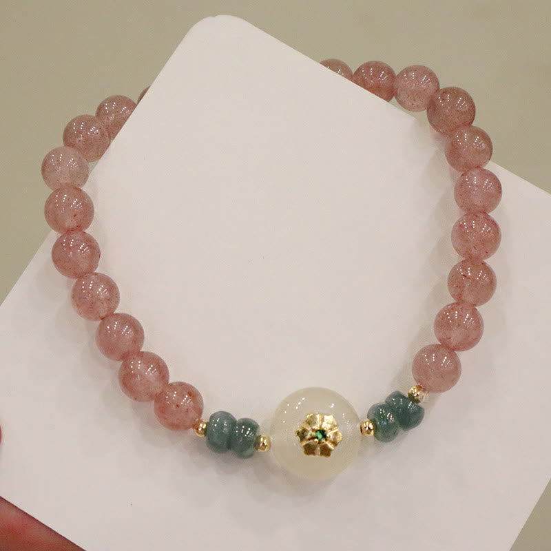 Nimara Ritual Natural Strawberry Quartz Chalcedony Jade Healing Bracelet