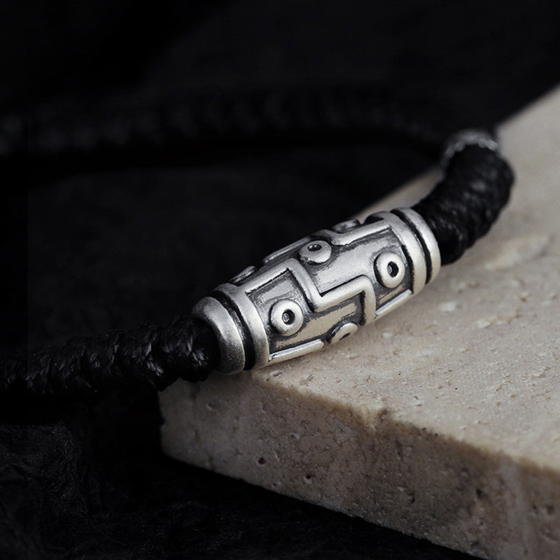 Nimara Ritual 999 Sterling Silver Nine-Eye Dzi Bead Pattern Blessing Rope Bracelet