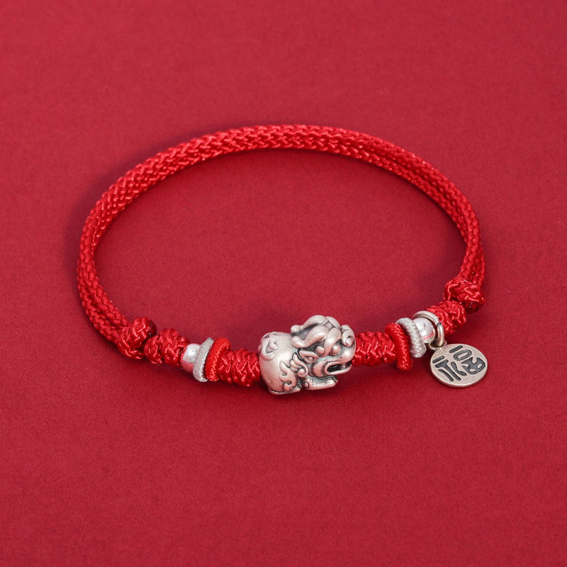 Nimara Ritual 925 Sterling Silver PiXiu Fu Character Wealth Luck Handmade Braided Bracelet