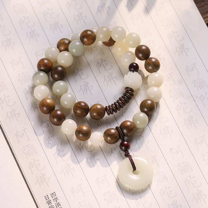 Nimara Ritual Bodhi Seed Green Sandalwood Lotus Peace Buckle Harmony Double Wrap Bracelet