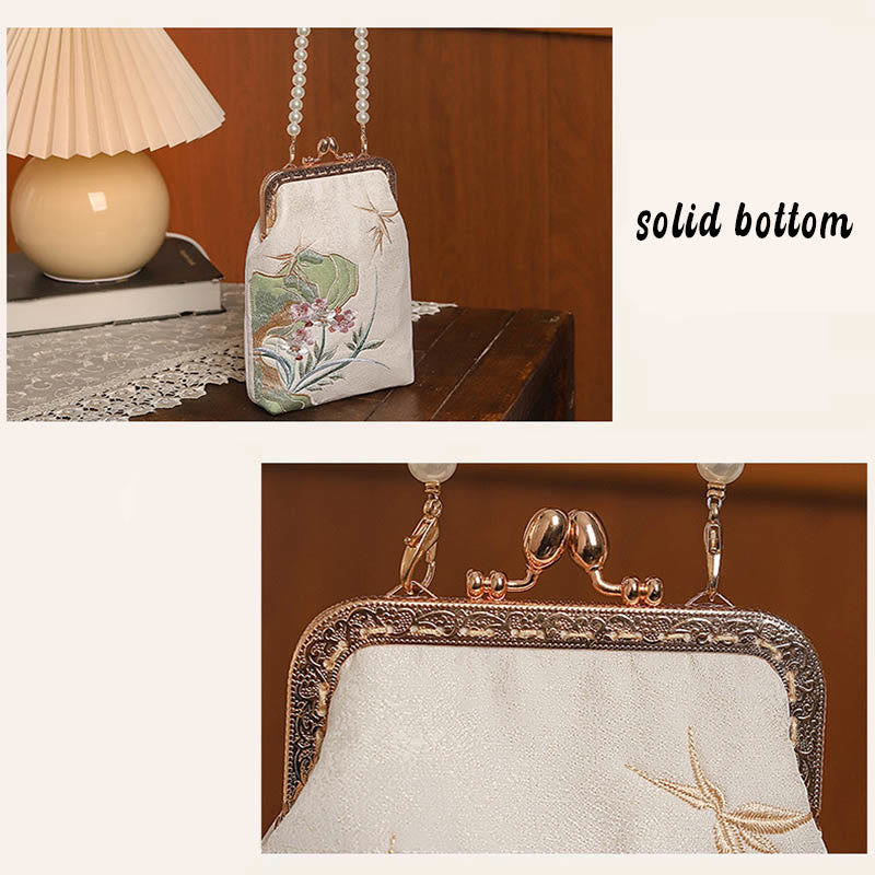 Nimara Ritual Mountain Stone Orchid Pattern Pearl Chain Crossbody Bag Handbag