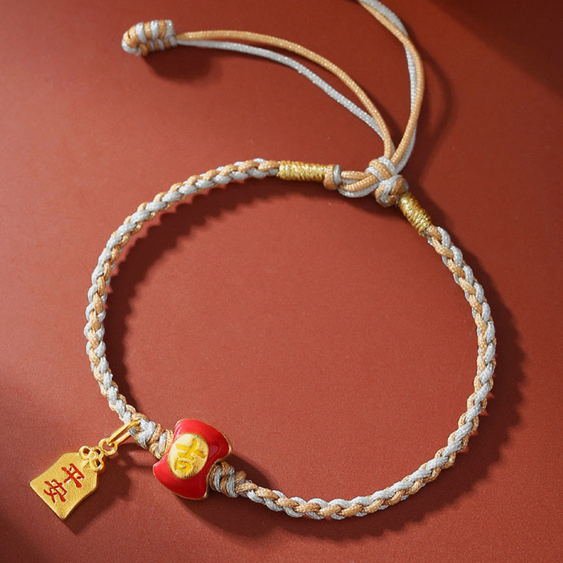 Nimara Ritual 925 Sterling Silver Handmade Auspicious Chinese Character Blessing Braided String Bracelet