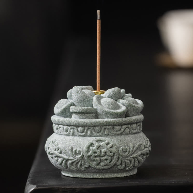 Nimara Ritual Chinese Character Fu Ingots Healing Incense Burner Desk Decoration
