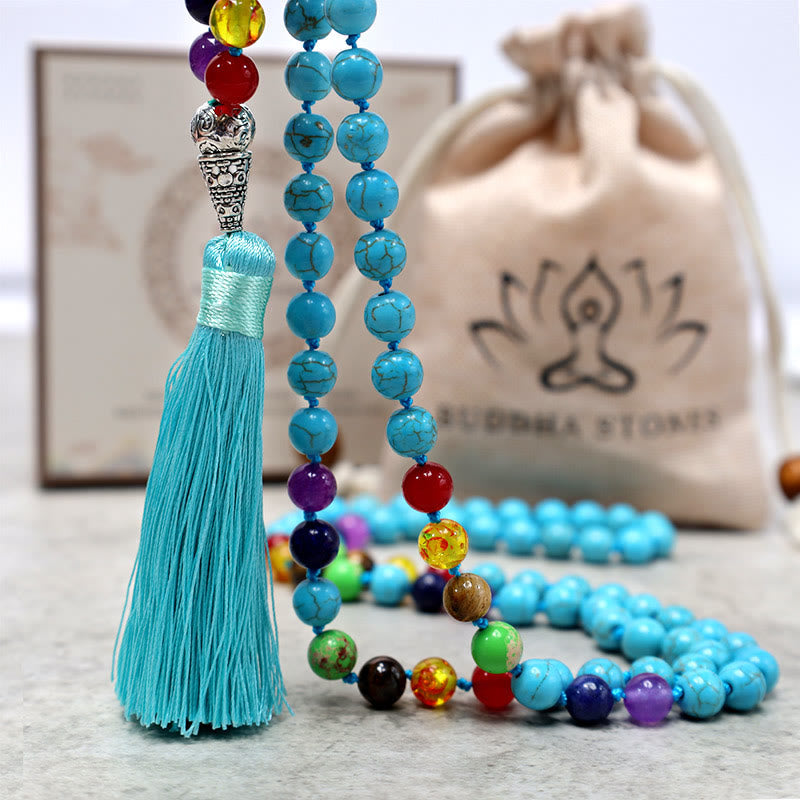 Nimara Ritual 108 Mala Turquoise Beads Yoga Meditation Prayer Beads Necklace