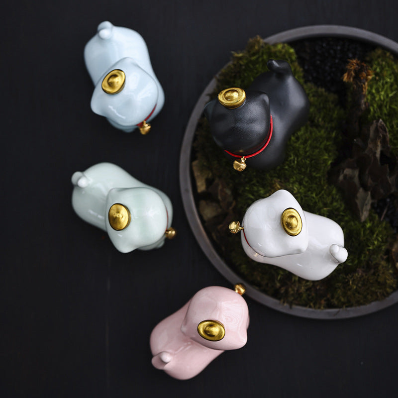 Nimara Ritual Mini Lucky Cat Ingot Tea Pet Ceramic Home Desk Figurine Decoration