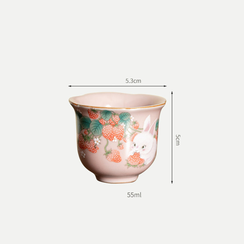 Nimara Ritual Cute Strawberry Rabbit Flower Ceramic Teacup Kung Fu Tea Cup 55ml