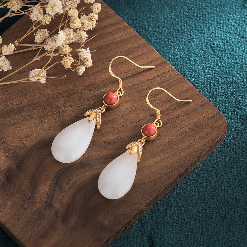 Nimara Ritual FengShui White Jade Luck Drop Earrings