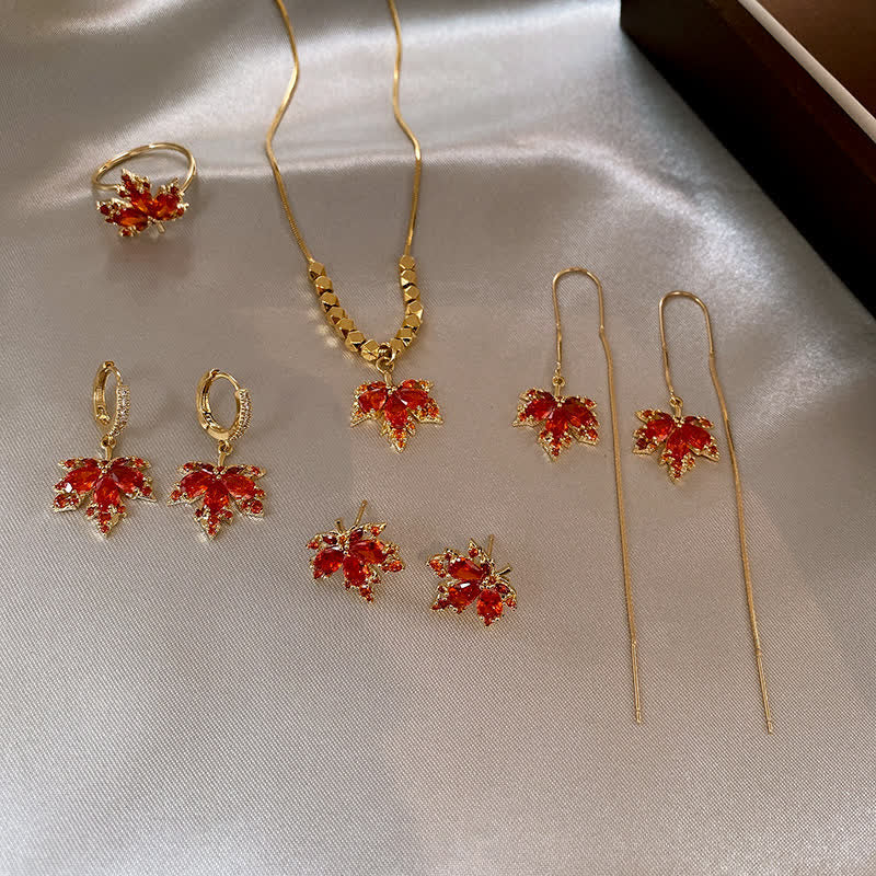 Nimara Ritual Maple Leaf Zircon Luck Necklace Pendant Ring Earrings