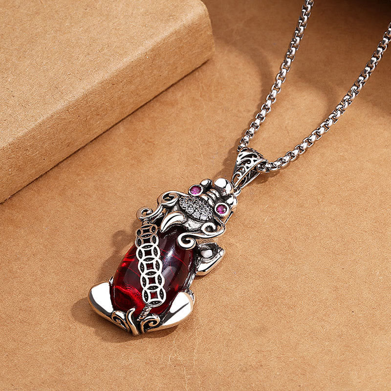 Nimara Ritual PiXiu Garnet Copper Coin Wealth Luck Necklace Pendant