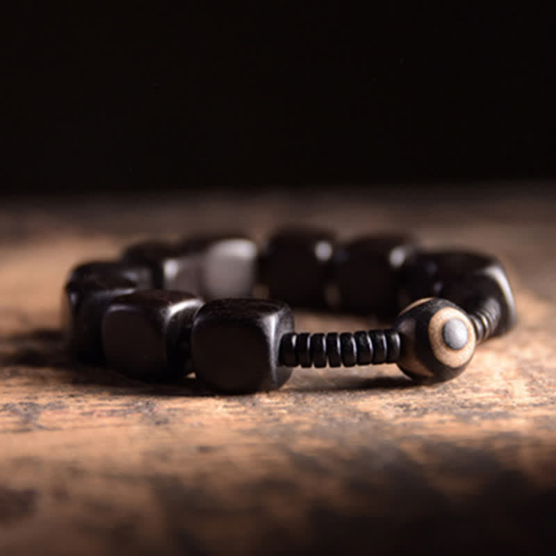 Nimara Ritual Tibetan Ebony Wood Dzi Bead Strength Bracelet