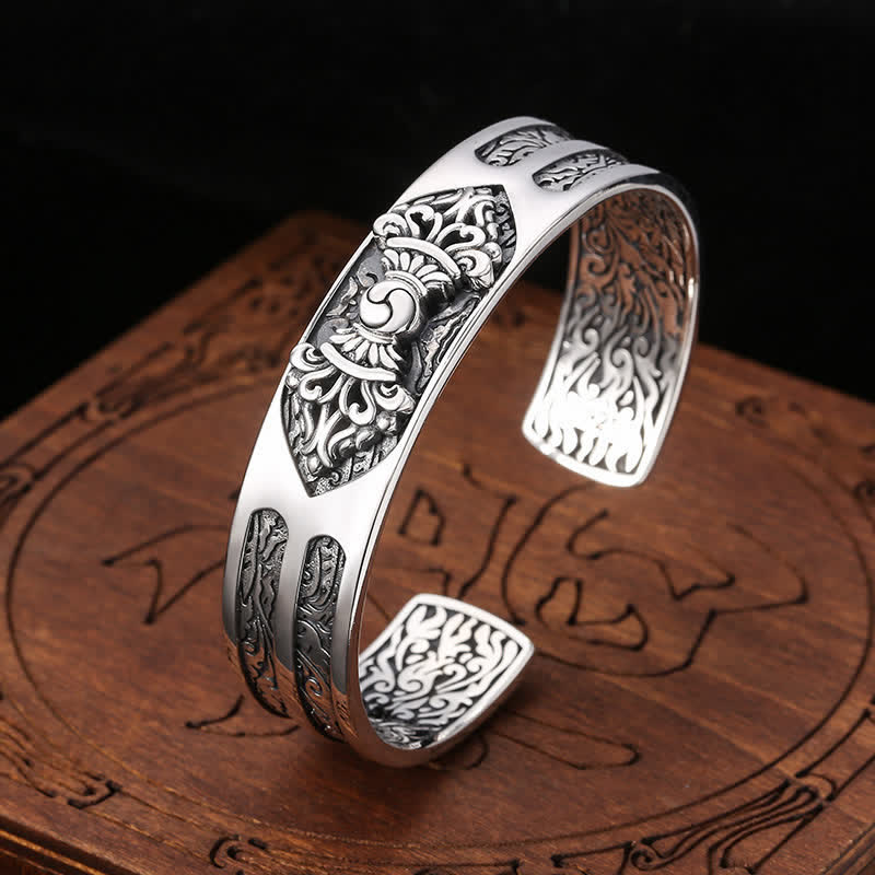 Nimara Ritual 925 Sterling Silver Vajra Dorje Engraved Spiritual Power Bracelet Bangle