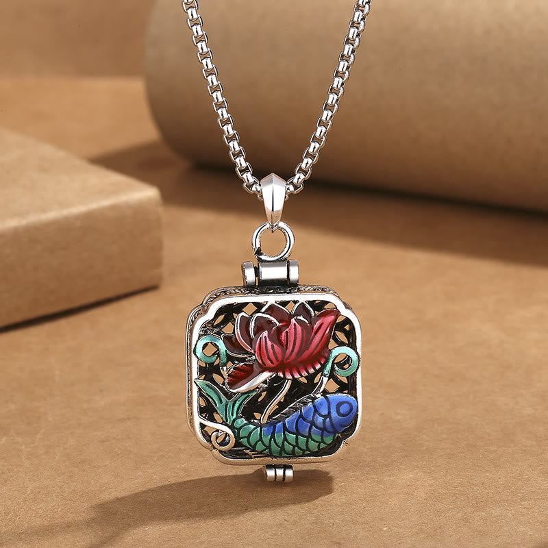 Nimara Ritual Koi Fish Lotus Copper Coins Luck Ghau Prayer Box Necklace Pendant