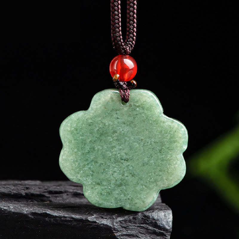 Nimara Ritual Natural Lucky Four Leaf Clover Jade Prosperity Necklace Pendant