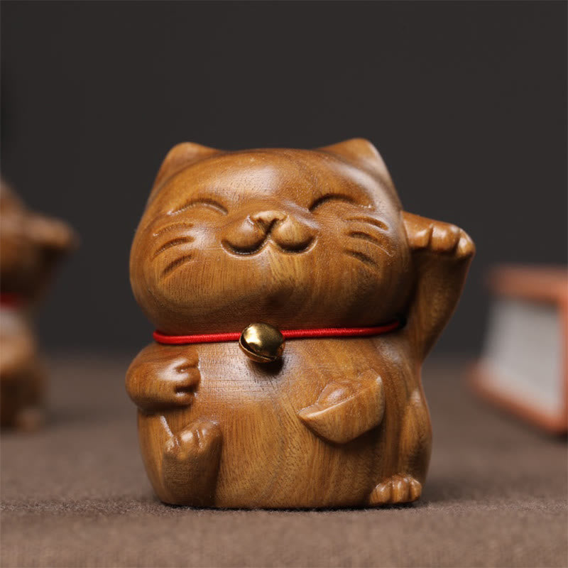 Nimara Ritual Green Sandalwood Small Mini Cute Lucky Cat Peace Decorations