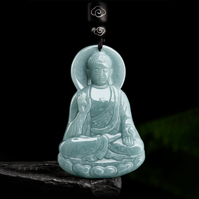 Nimara Ritual Amitabha Buddha Natural Jade Lotus Amulet Compassion String Necklace Pendant