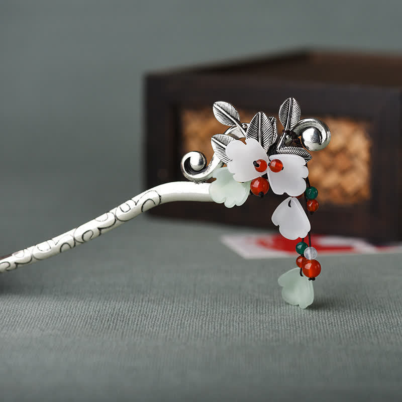 Nimara Ritual Red Agate Flower Leaf Calm Confidence Tassel Hairpin