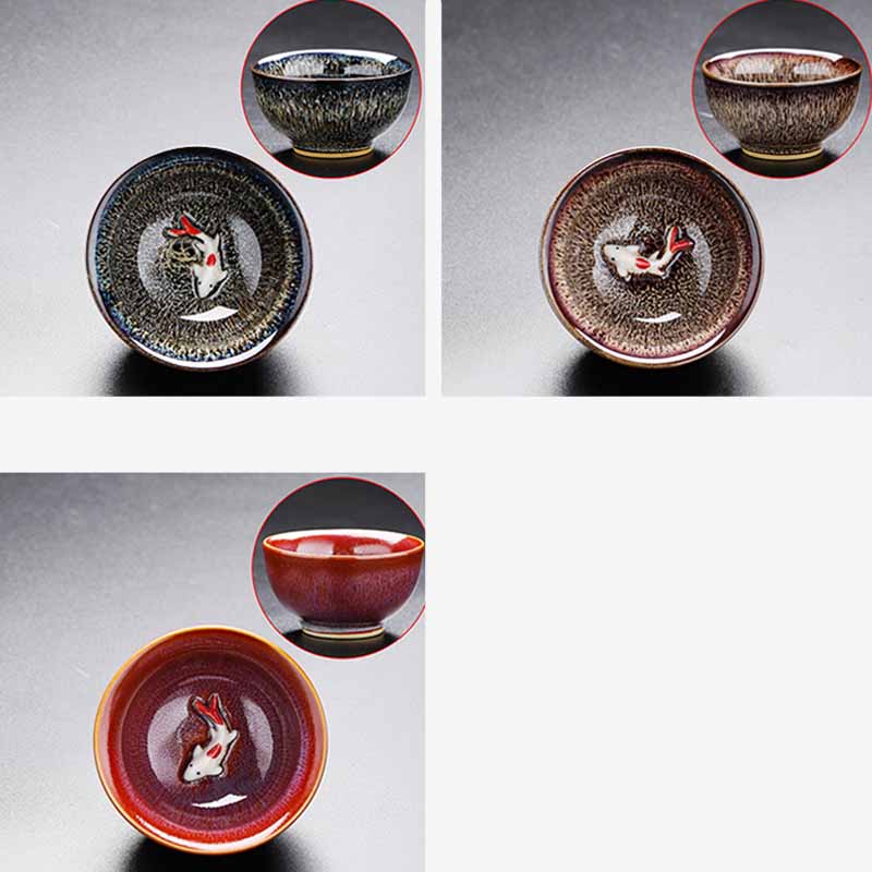 Nimara Ritual Small Koi Fish Kiln Change Chinese Jianzhan Ceramic Teacup Kung Fu Tea Cup 60ml