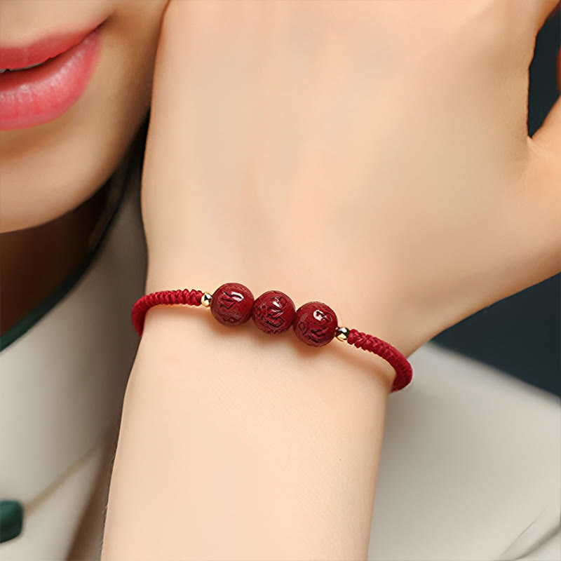 Nimara Ritual Handmade Cinnabar Om Mani Padme Hum Engraved Beads Blessing Braided Bracelet