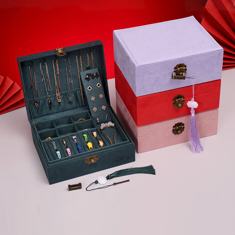 Nimara Ritual Simple Design Jewelry Box Organizer Two-Layer Jewelry Storage Box Flannel Box With Lock