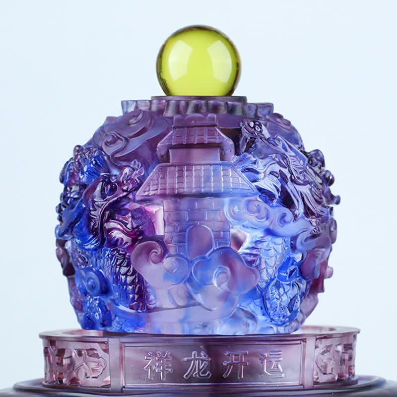Nimara Ritual Feng Shui Auspicious Dragon Handmade Liuli Crystal Rotatable Art Piece Luck Home Office Decoration