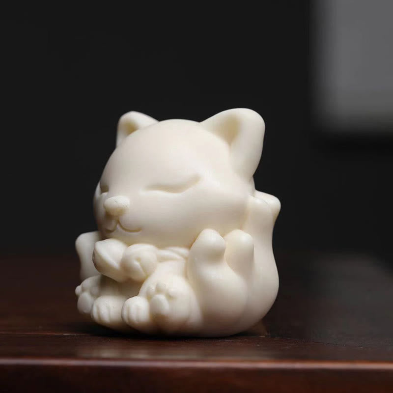 Nimara Ritual Mini Nine Tailed Fox Ivory Fruit Sandalwood Green Sandalwood Blessing Decoration