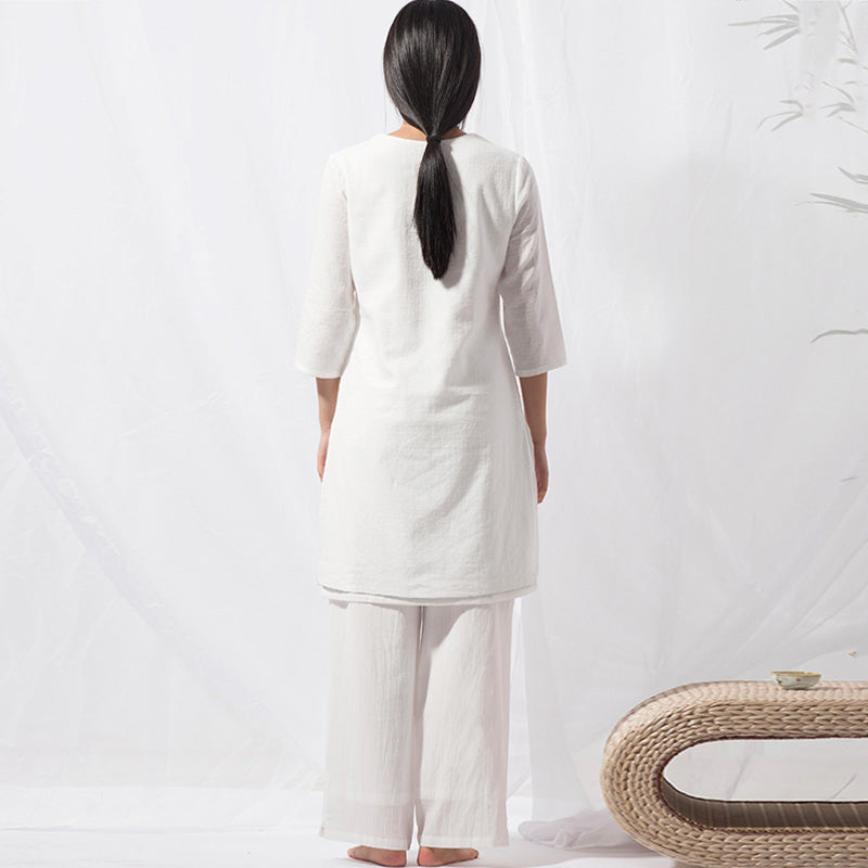 Nimara Ritual 2Pcs Tai Chi Meditation Yoga Cotton Clothing Top Pants Women's Set