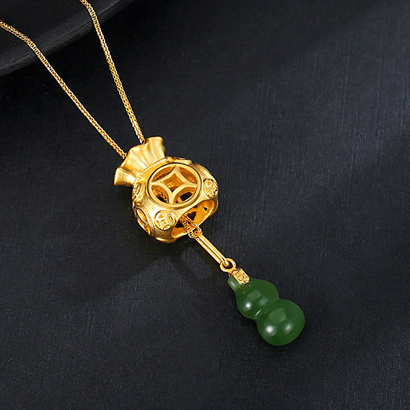 Nimara Ritual Auspicious Feng Shui Money Bag Jade Pendant Necklace