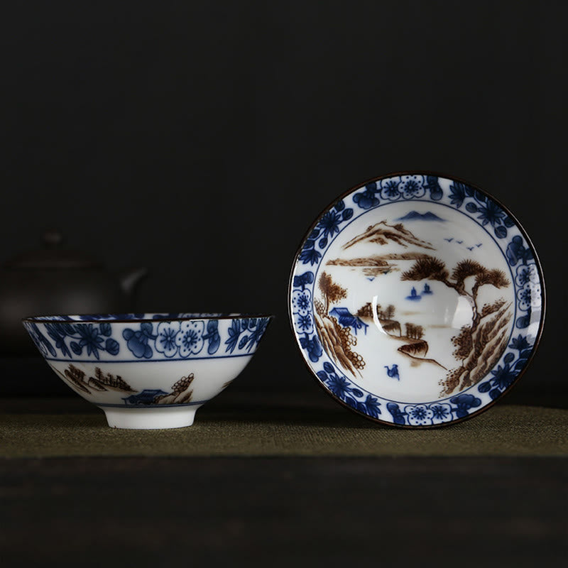 Nimara Ritual Flowers Fu Character Mountains Lotus Cherry Blossoms Ceramic Teacup Kung Fu Tea Cup
