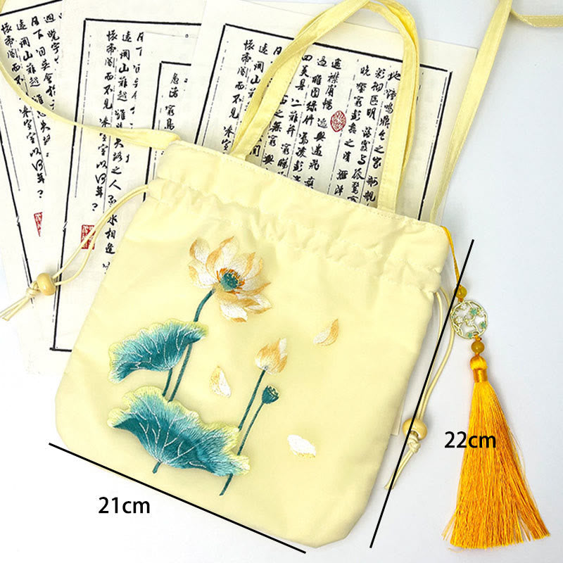 Nimara Ritual Lotus Peony Epiphyllum Phoenix Suzhou Embroidery Cotton Linen Tote Crossbody Bag Shoulder Bag Handbag