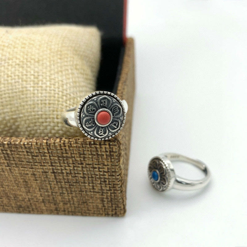 Nimara Ritual Tibetan Om Mani Padme Hum Peace Rotatable Ring