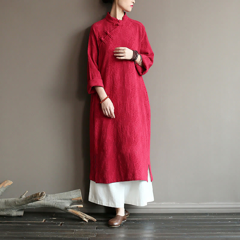 Nimara Ritual Flower Jacquard Midi Dress Long Sleeve Cotton Linen Dress Wide Leg Pants With Pockets