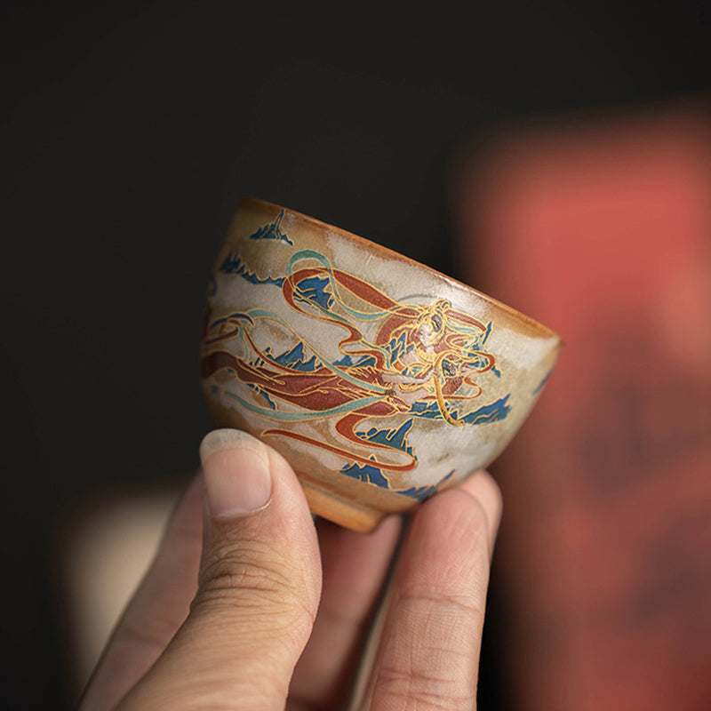 Nimara Ritual Dunhuang Flying Apsaras Ceramic Gaiwan Sancai Teacup Kung Fu Tea Cup With Lid