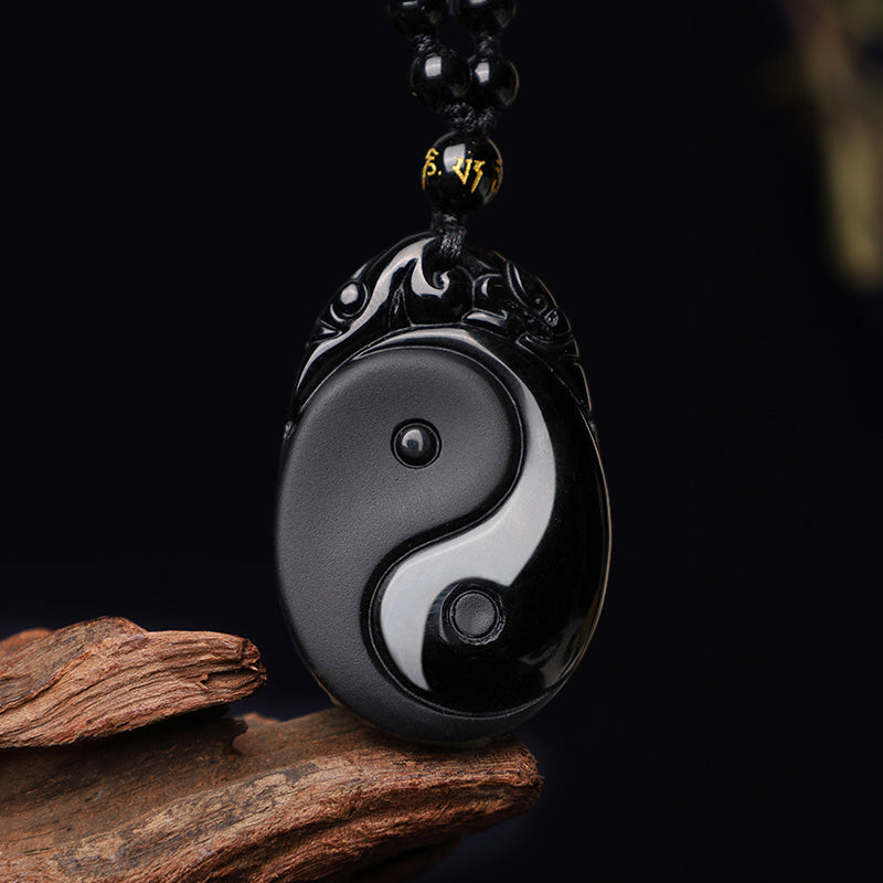 Nimara Ritual Natural Black Obsidian Yin Yang Fulfilment Strength Necklace Pendant