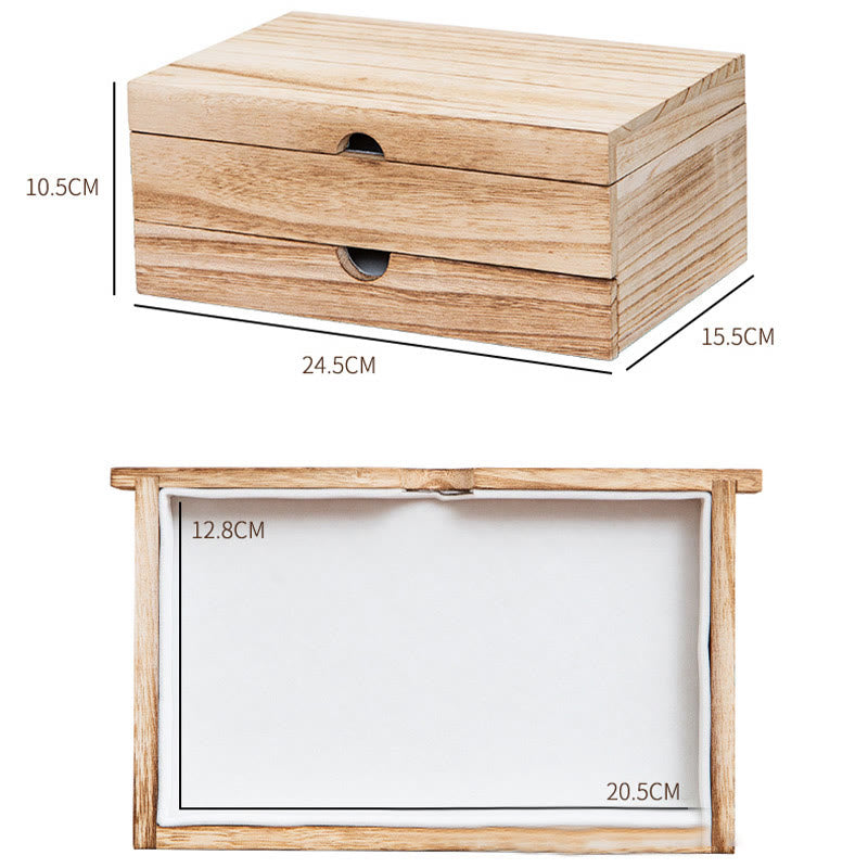 Nimara Ritual Retro Beige Wooden Jewelry Box Two-Layer Jewelry Storage Box With Mirror