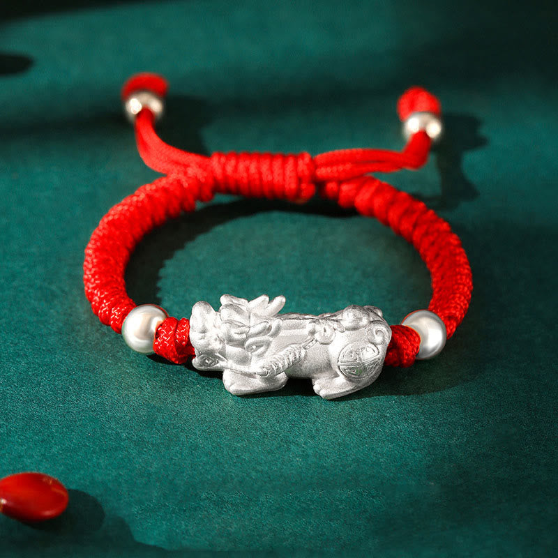 Nimara Ritual 999 Sterling Silver PiXiu Wealth King Kong Knot String Braided Kids Child Bracelet