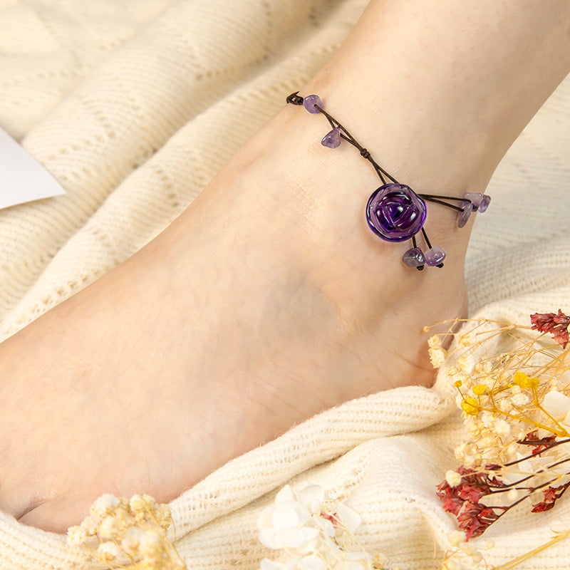 Nimara Ritual Amethyst Pink Crystal Green Aventurine Rose Inner Peace Healing Anklet