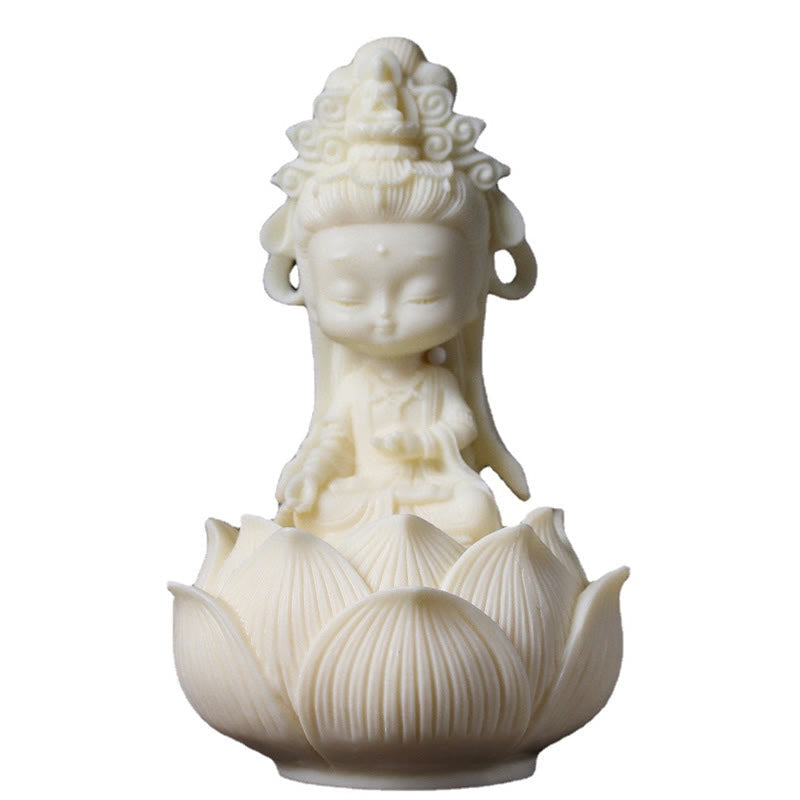 Nimara Ritual Mini Ivory Fruit Kwan Yin Avalokitesvara Lotus Wealth Desk Decoration